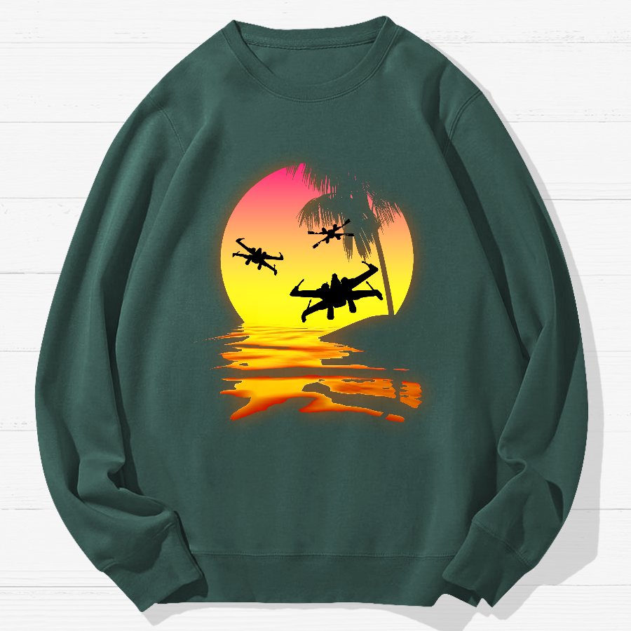 Fighter Planes And Sunset Geek Cotton Sweatshirt