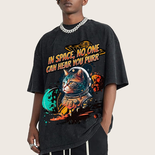 In Space No One Can Hear You Purr Vintage Distressed T-shirt
