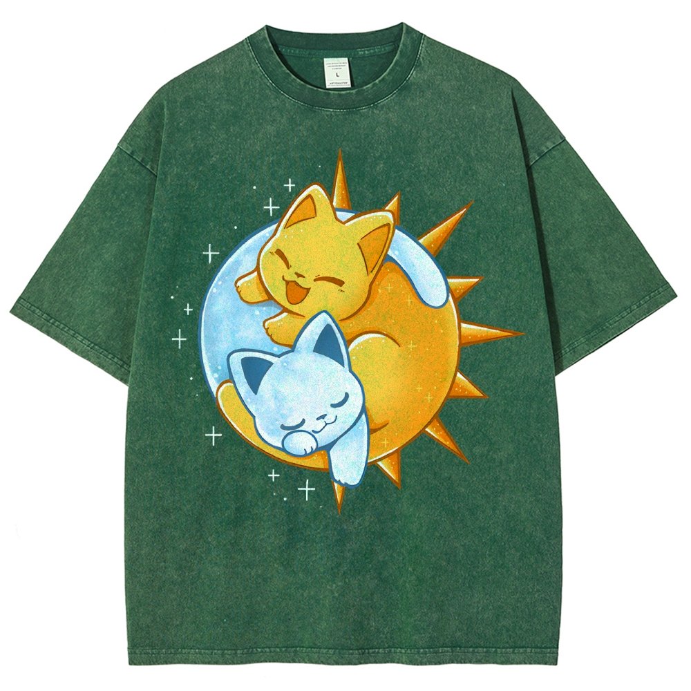 Sun Moon Kittens Vintage Distressed T-shirt