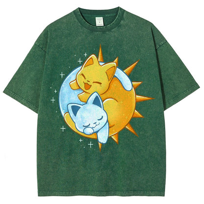 Sun Moon Kittens Vintage Distressed T-shirt