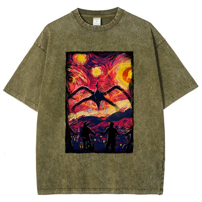Monster In Starry Night Vintage Distressed T-shirt