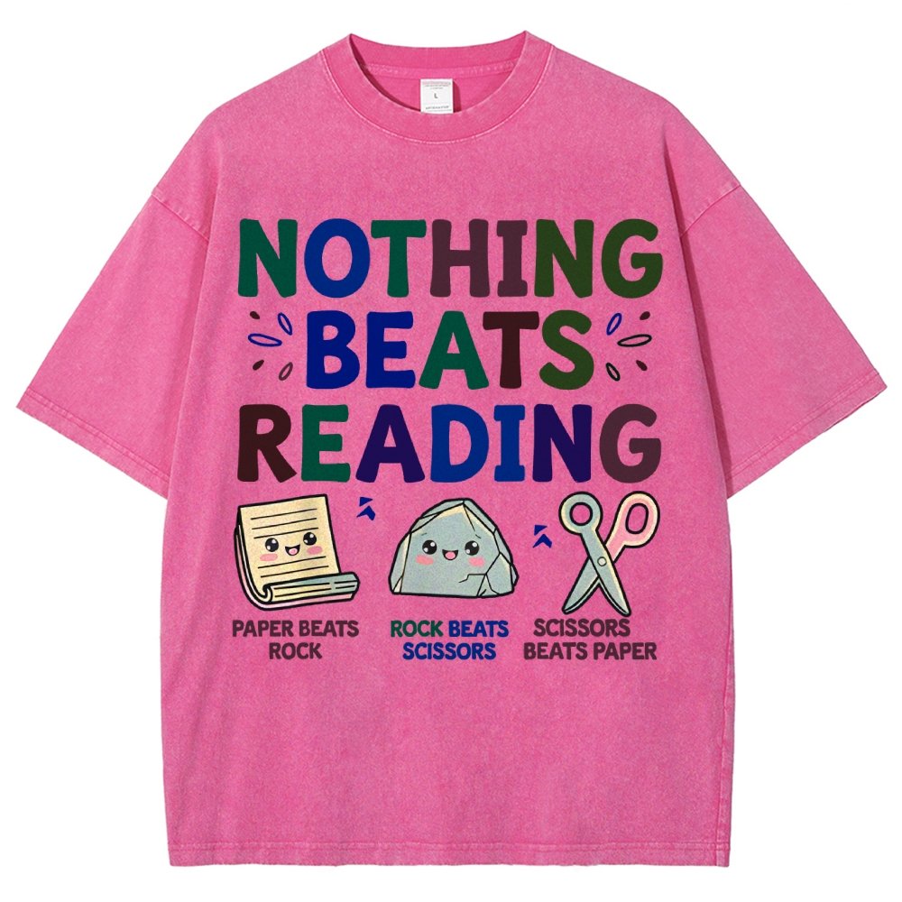 Nothing Beats Reading Librarian Book Bookworm Vintage Distressed T-shirt