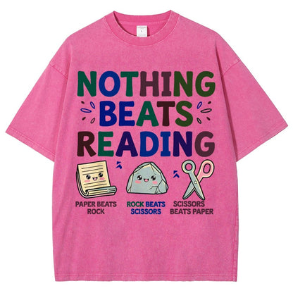 Nothing Beats Reading Librarian Book Bookworm Vintage Distressed T-shirt