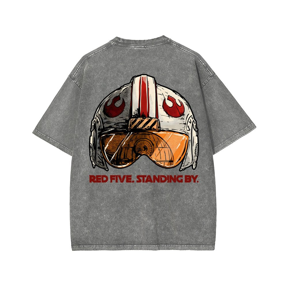 Standing By Front And Back Printing Washed T-shirt