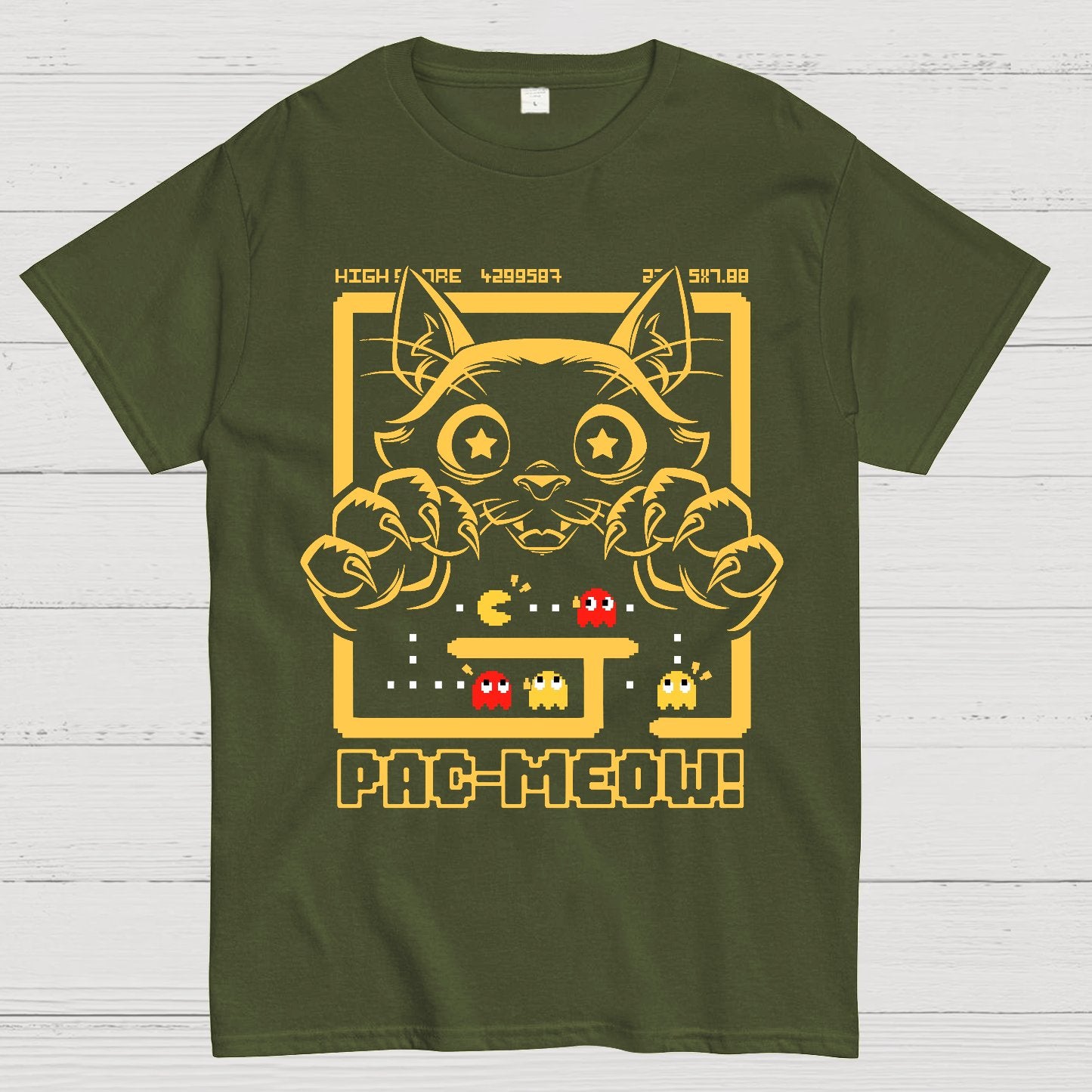 Vintage Game Cat Attack Pac Meow Geek T-Shirt