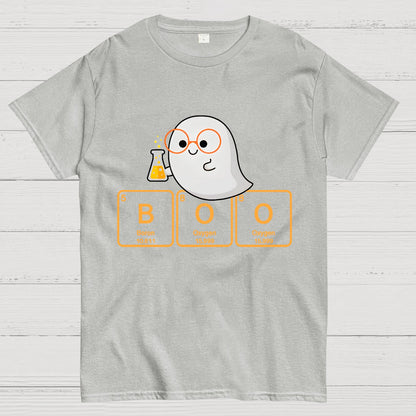 Ghost Scientist With Periodic Table of Elements that Spell BOO, Halloween Geek T-Shirt