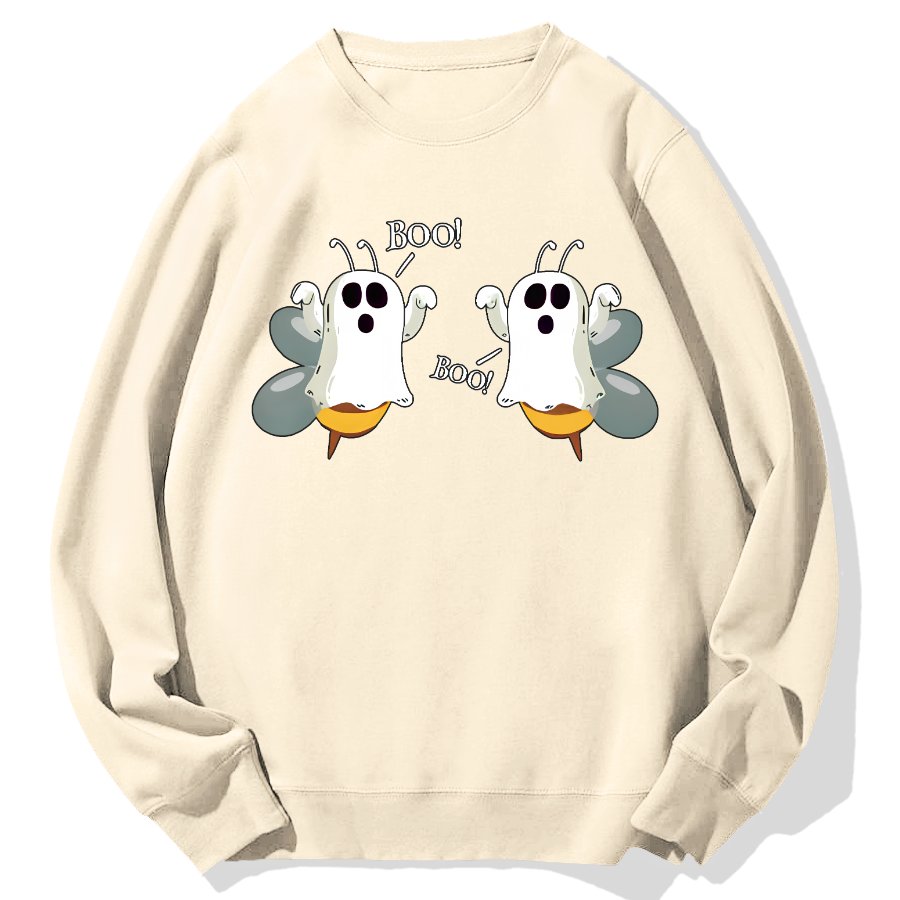 Ghost Bees Saying Boo Funny Halloween Geek Cotton Sweatshirt
