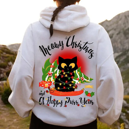 Happy Purr Year Printed Back Unisex Cotton Hoodie