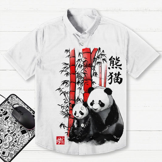 Panda And Cub Sumi E Geek Hawaiian Shirt
