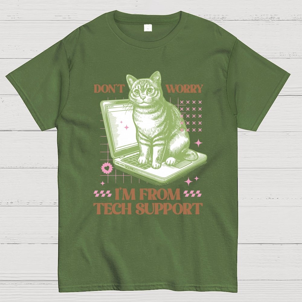 Don't Worry I'm From Tech Support Cat Geek T-Shirt