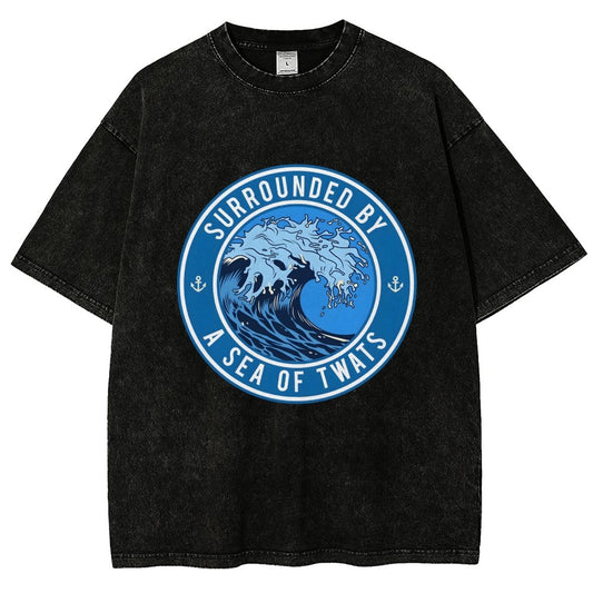 Surrounded By A Sea Of Twats Vintage Distressed T-shirt