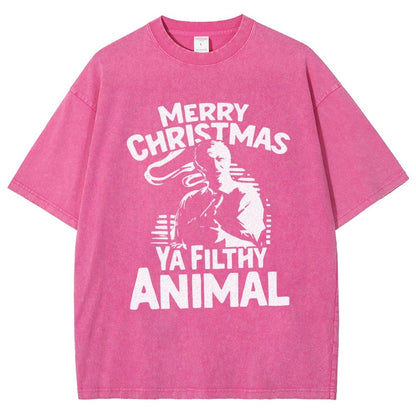 Merry Christmas Ya Filthy Animal Vintage Distressed T-shirt