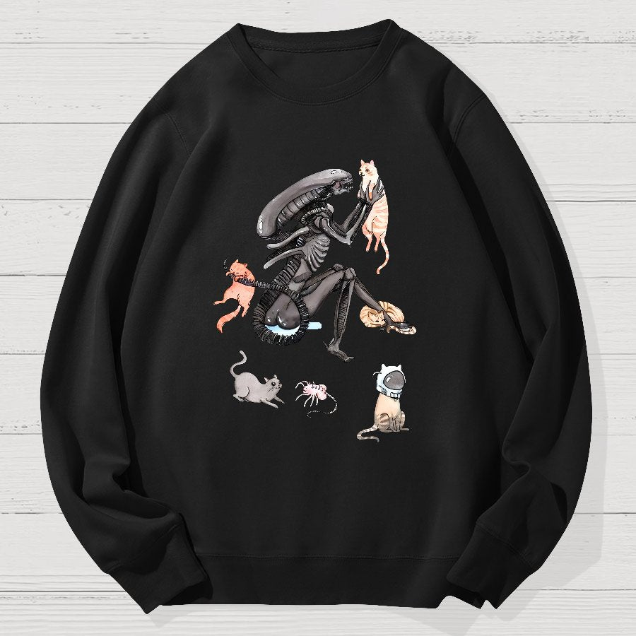 Funny Alien And Cat Geek Cotton Sweatshirt
