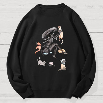 Funny Alien And Cat Geek Cotton Sweatshirt