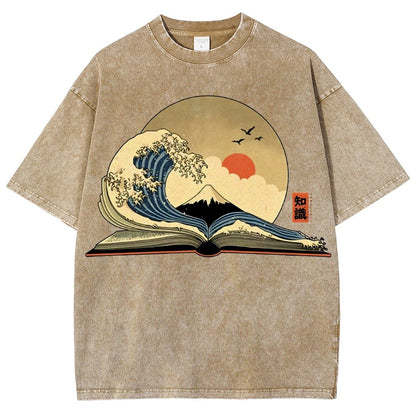 The Great Wave of Knowledge Vintage Distressed T-shirt