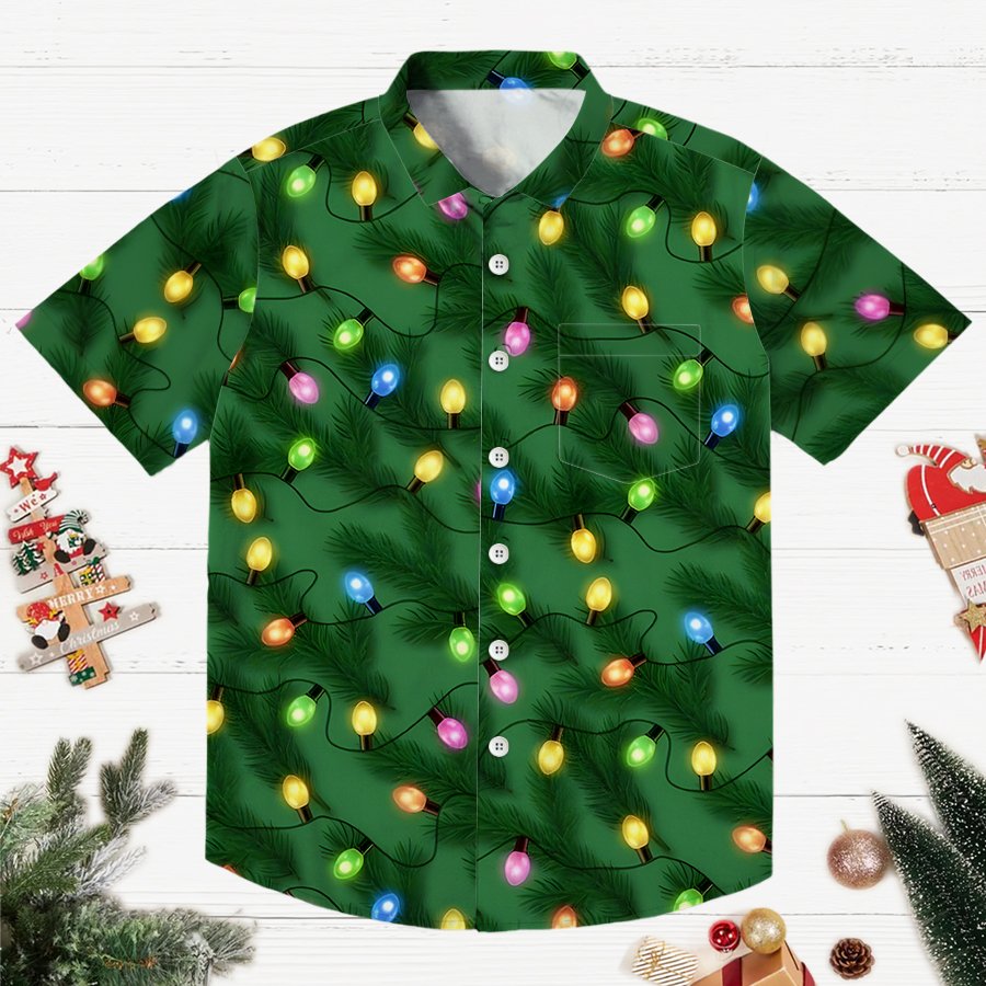 Spruce Tree Christmas Decoration Lights Print Geeky Shirt