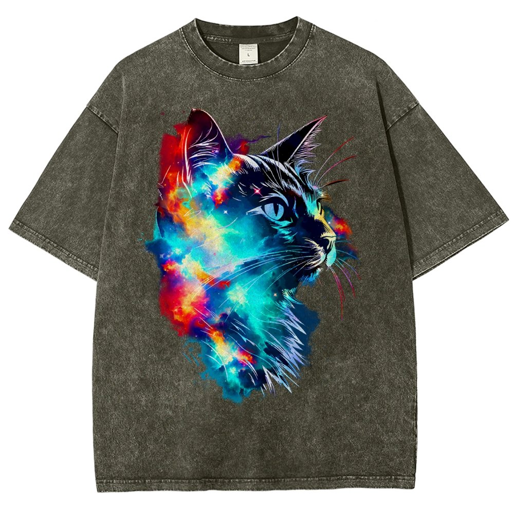 Cosmos Cat Vintage Distressed T-shirt