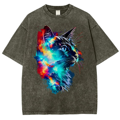 Cosmos Cat Vintage Distressed T-shirt