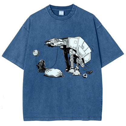 Picking Up Feces With A Huge Poop Bag Empire Robot Dog-Planet Battles Vintage Distressed T-shirt