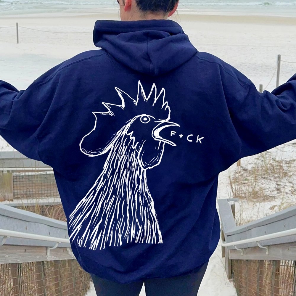 Funny Chicken  Printed Back Cotton Hoodie