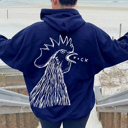 Funny Chicken  Printed Back Cotton Hoodie