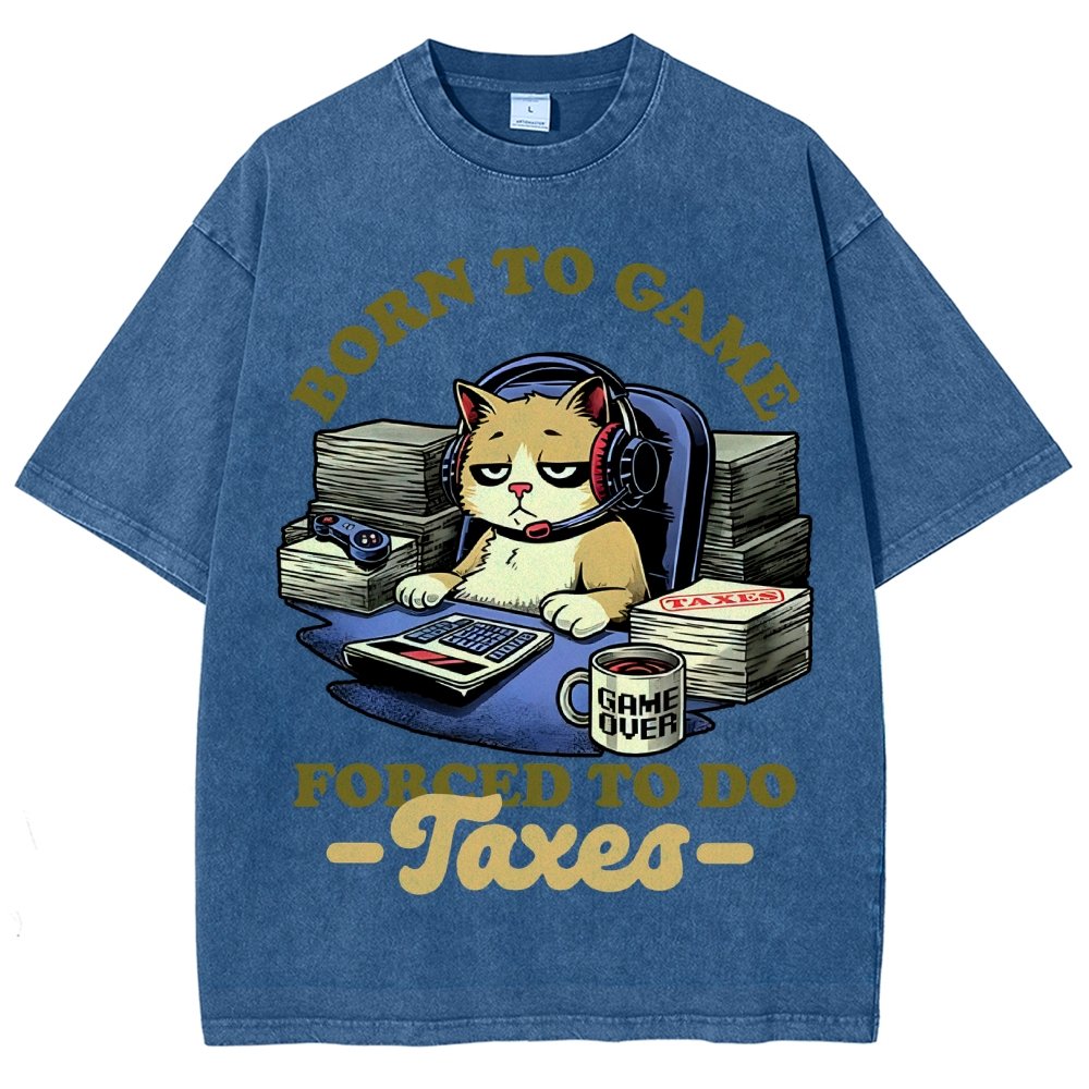 Cat Gamer Taxes Vintage Distressed T-shirt