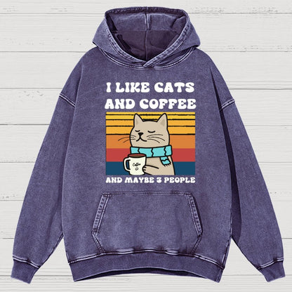 I Like Cats And Coffee And Maybe 3 People Funny Nerd Vintage Distressed Hoodie