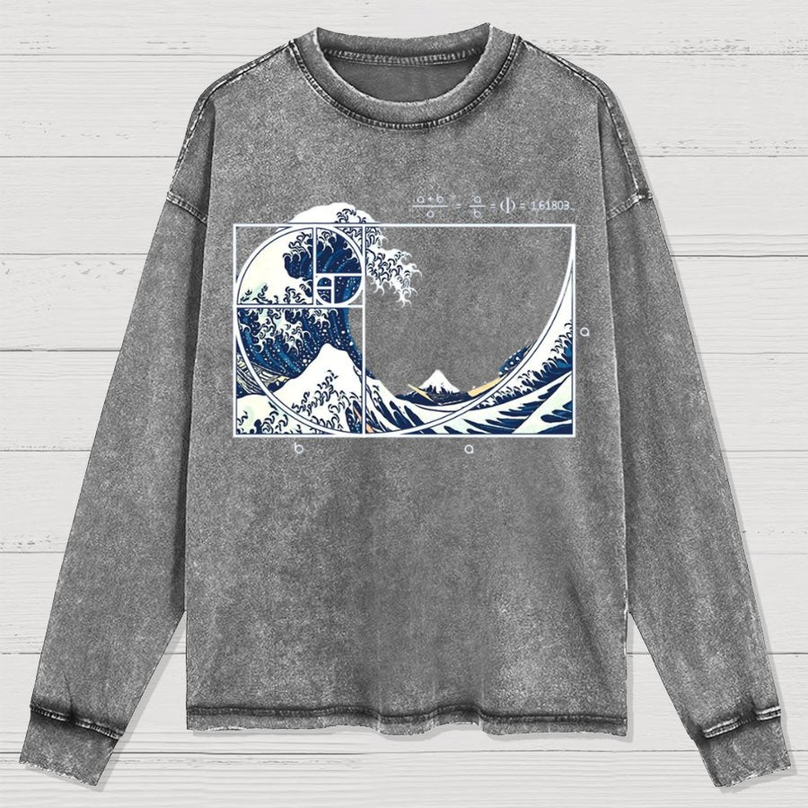 The Great Fibonacci Wave Science Geek Washed Long Sleeve Tee