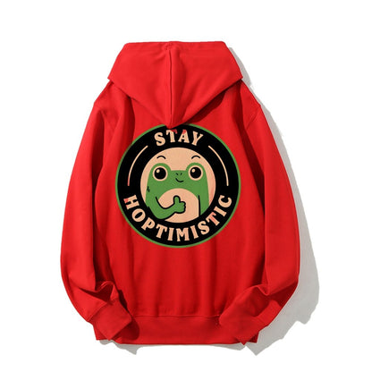Stay Hoptimistic Printed Back Unisex Cotton Hoodie