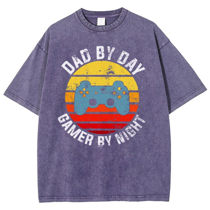 Dad By Day Gamer By Night Vintage Retro Vintage Distressed T-shirt