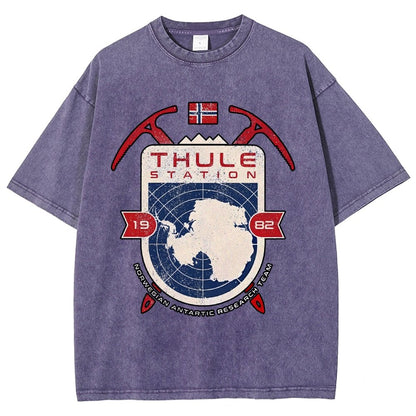 Vintage Distressed T-shirt with a Mysterious Station