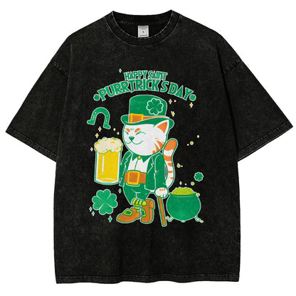 Cat St. Patrick's Day Vintage Distressed T-shirt