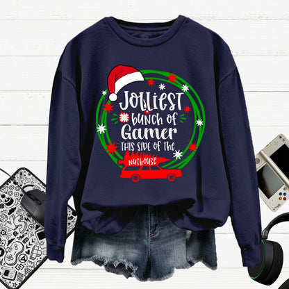 Jolliest Bunch Of Gamer Christmas Cotton Pullover Sweatshirt