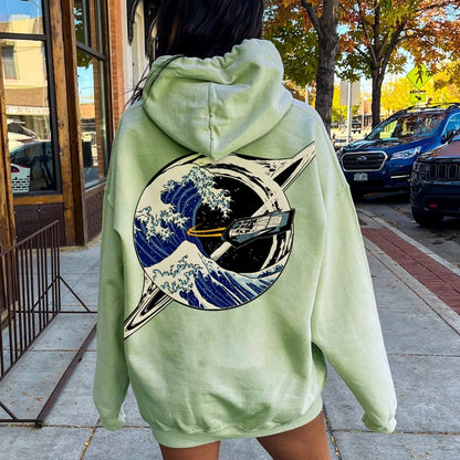 Interstellar Kanagawa Wave Printed Back Cotton Hoodie