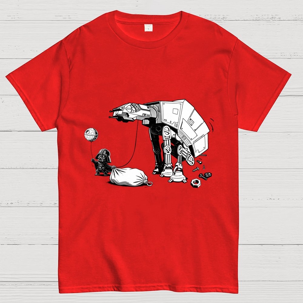 Picking Up Feces With A Huge Poop Bag Empire Robot Dog-Planet Battles Geek T-Shirt