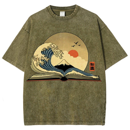 The Great Wave of Knowledge Vintage Distressed T-shirt
