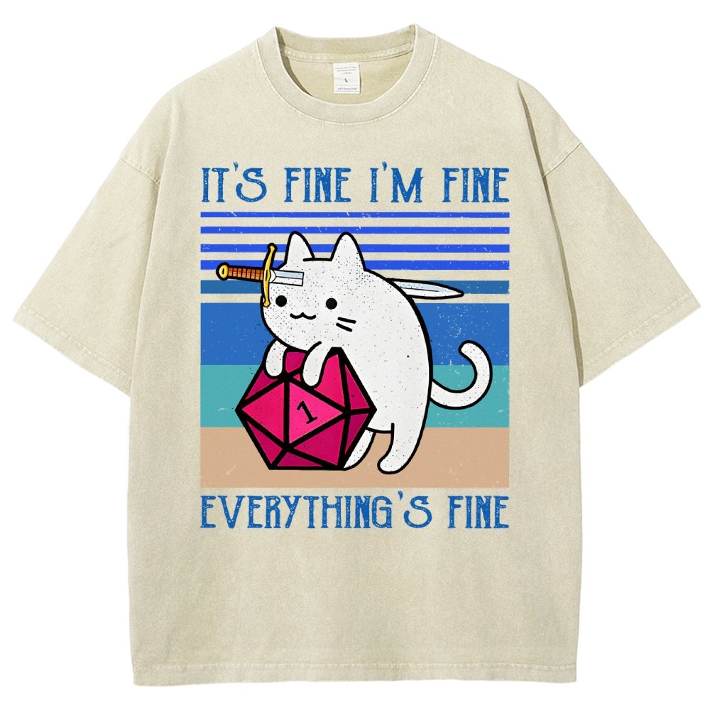 Cat It's Fine I'm Fine Everything's Fine Vintage Distressed T-shirt