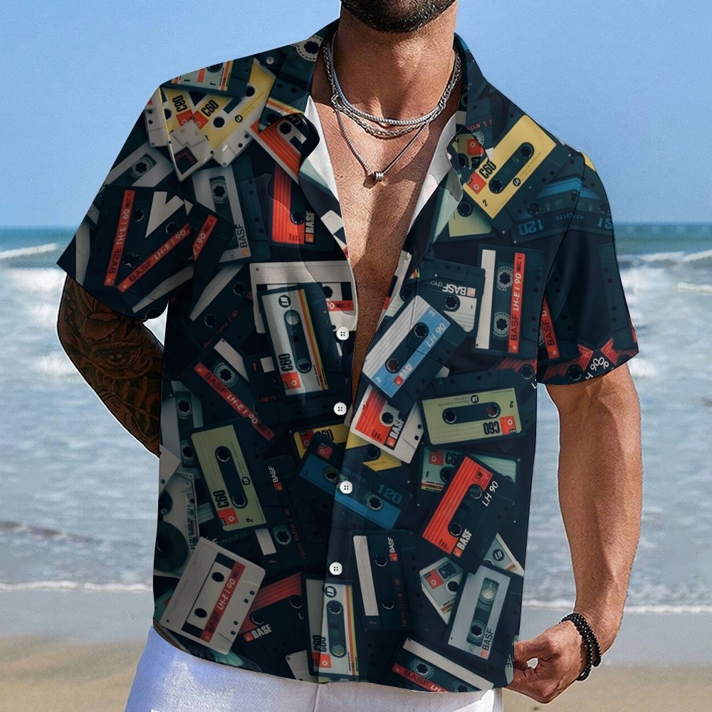 Vintage Audio Cassette Art Print Geek Hawaiian Shirt