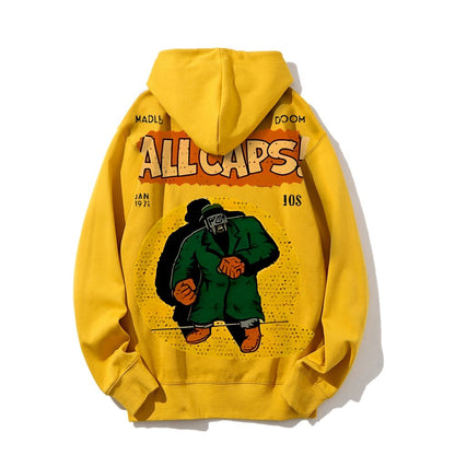 Vintage Hip-Hop Mf Graphic Printed Back Cotton Hoodie