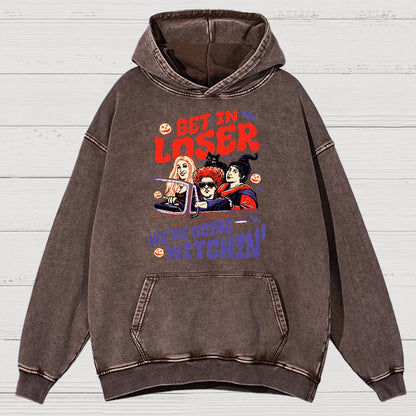 Retro Halloween Shirt - Get In Loser We're Going Witchin Vintage Distressed Hoodie