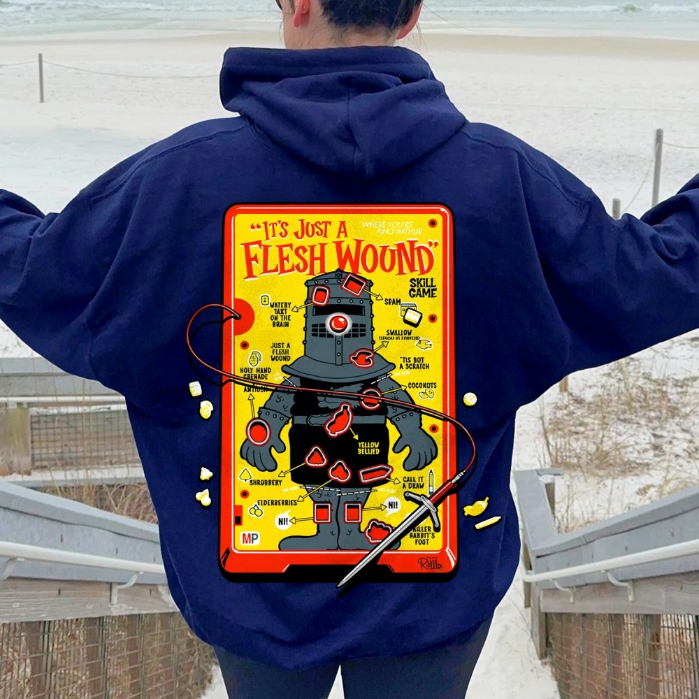 Flesh Wound Skill Game Nerdy Printed Back Cotton Hoodie