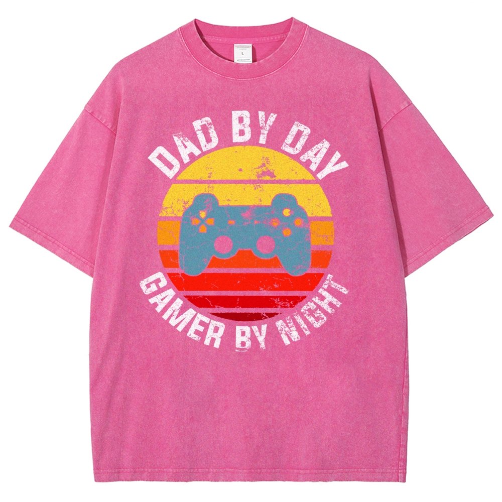 Dad By Day Gamer By Night Vintage Retro Vintage Distressed T-shirt