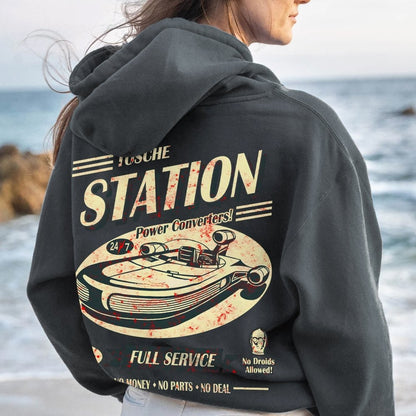 Classic Printed Back Cotton Hoodie with a Fictitious Location Design