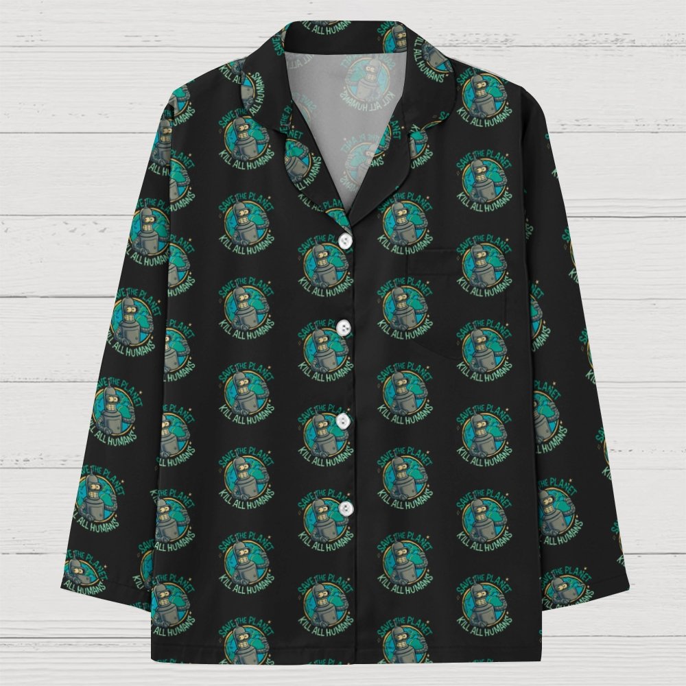 Save The Planet Kill All Humans Geek Long Sleeve Pajama Set