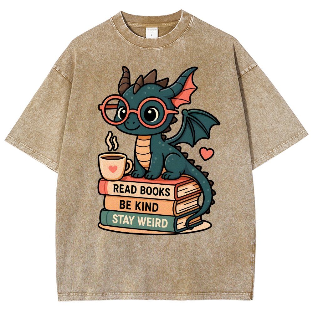 Dragons and Books - Kind and Weird Vintage Distressed T-shirt