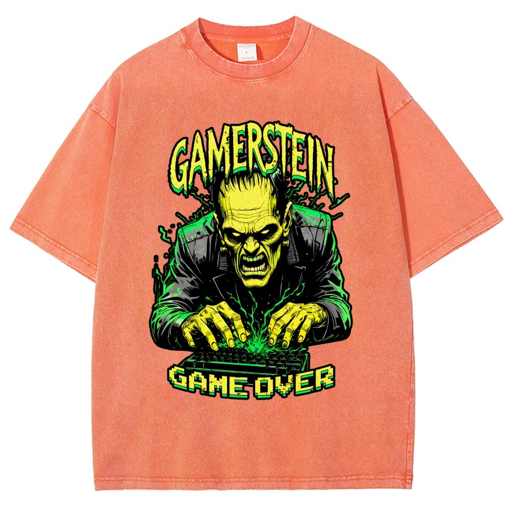 Gamerstein Game Over Funny Halloween Vintage Distressed T-shirt