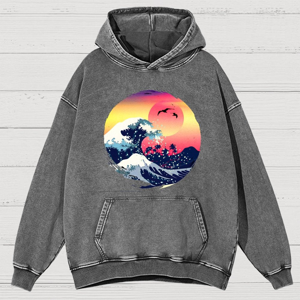 The Great Waves Vintage Distressed Hoodie