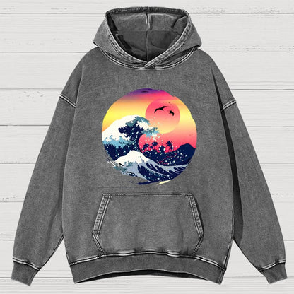 The Great Waves Vintage Distressed Hoodie