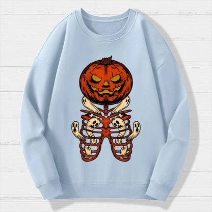 Vintage Halloween Pumpkin Skeleton Ghost Geek Cotton Sweatshirt