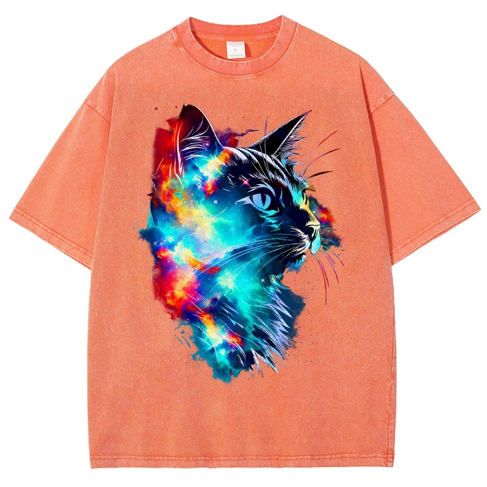 Cosmos Cat Vintage Distressed T-shirt
